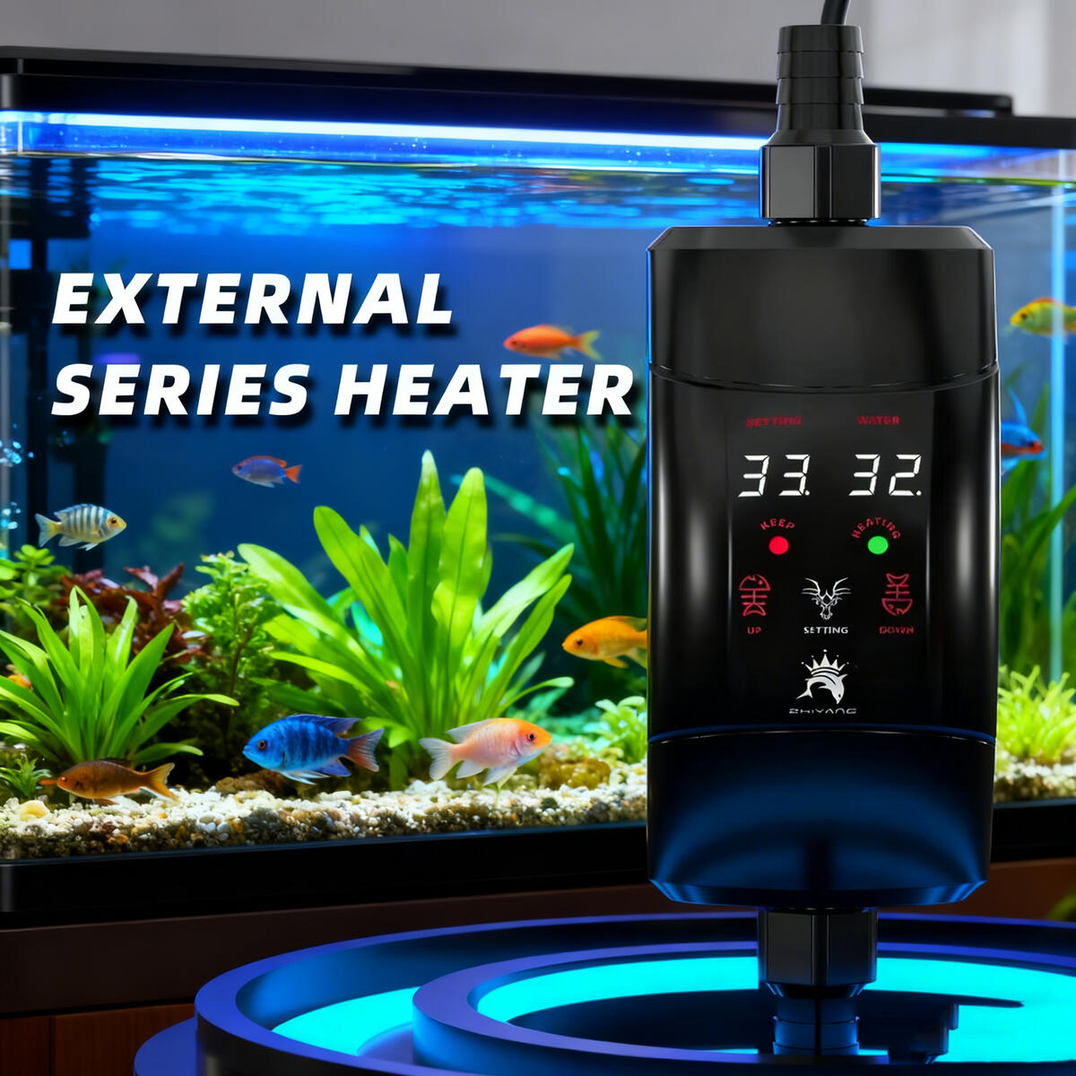 Marine Aquarium Heater - External Aquarium Heating Rod 300W-1200W Adjustable