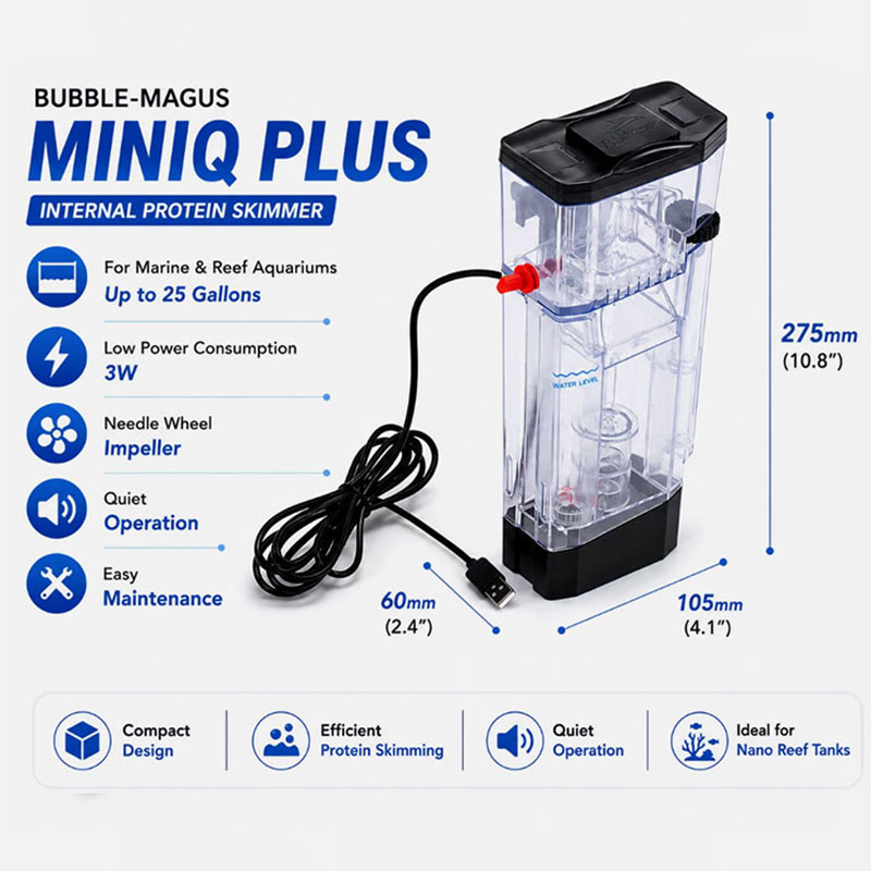 Bubble Magus MiniQ Plus Nano R - đánh giá và giá Protein Skimmer Hang On